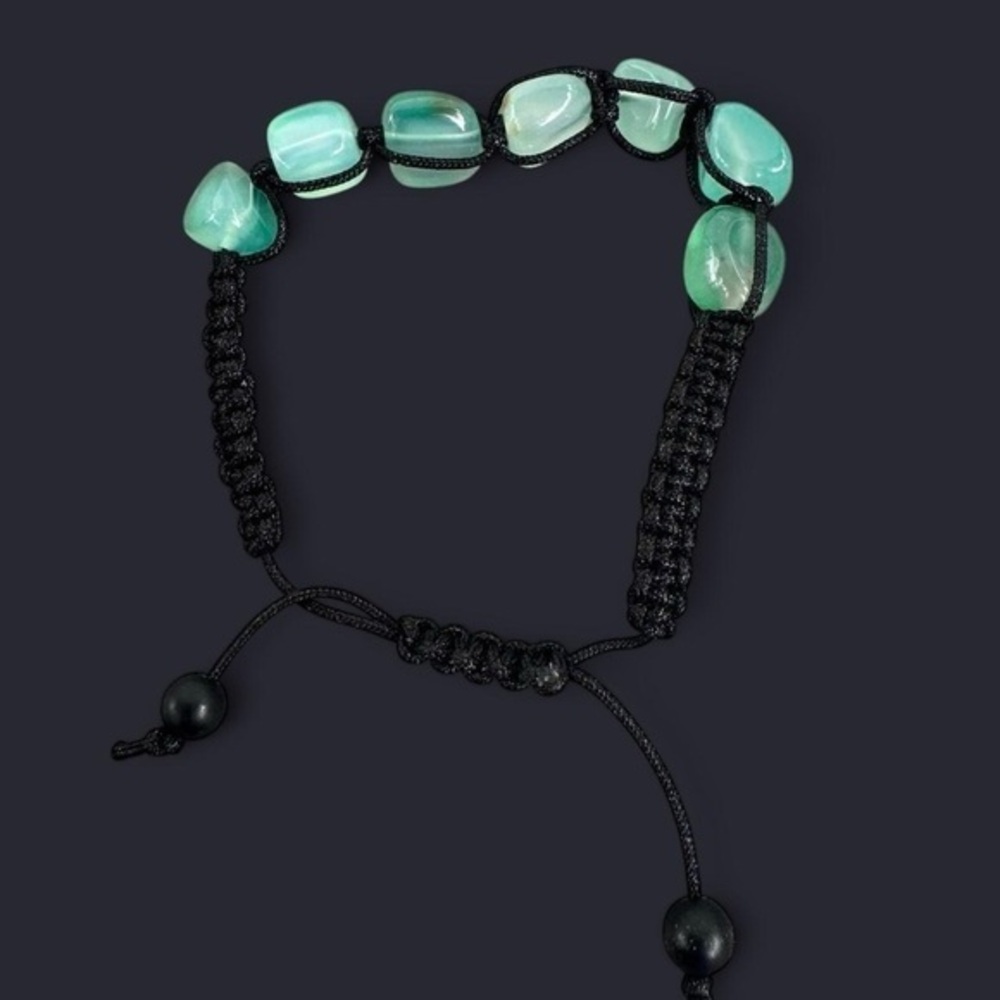 Green Striped Agate Adjustable Gemstone Bead Bracelet